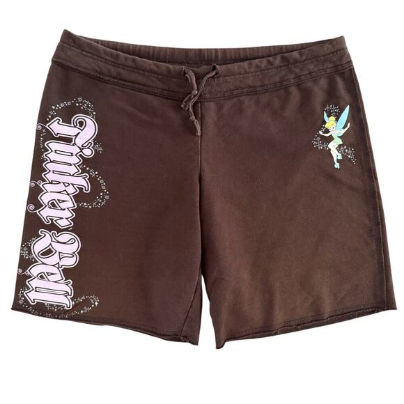 Disney Tinkerbell Sweat shorts Women’s L Brown Feisty Y2K Words on butt 1069 - Picture 1 of 11